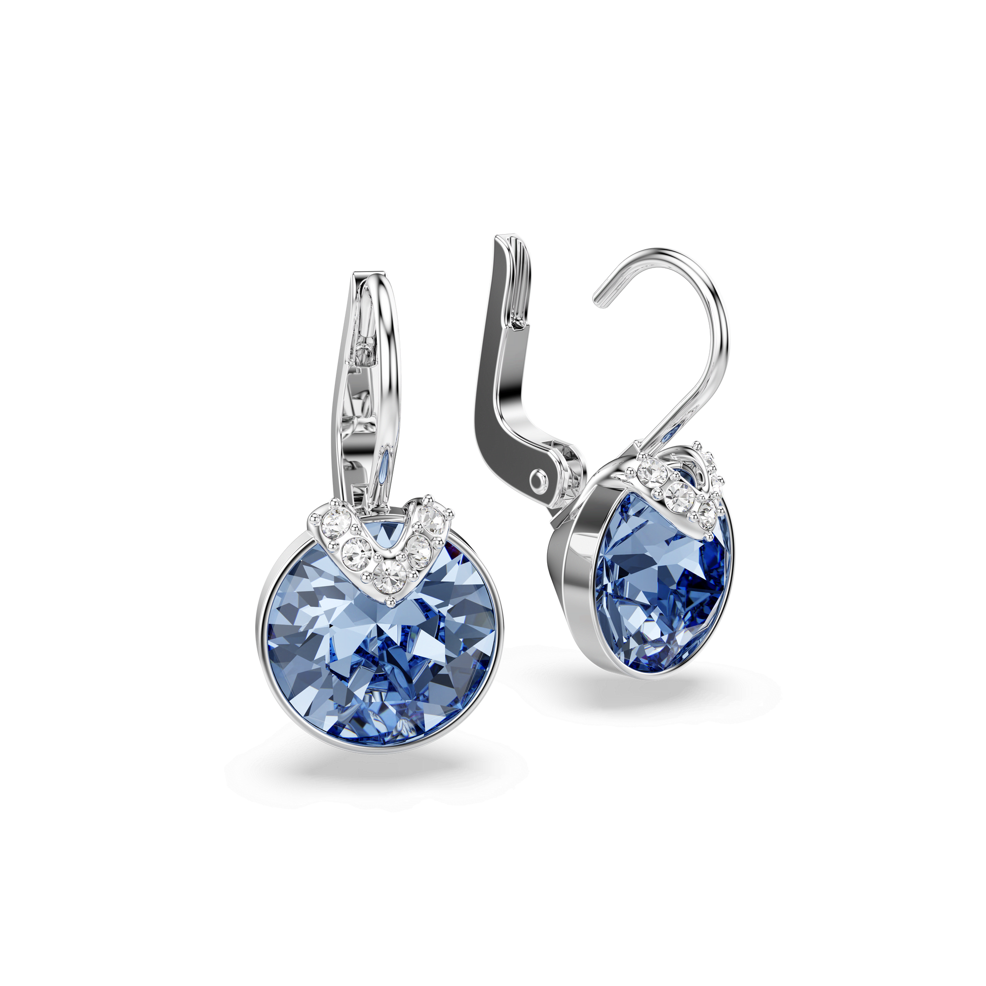 Bella V drop earrings, Round cut, Blue, Rhodium plated 5734234