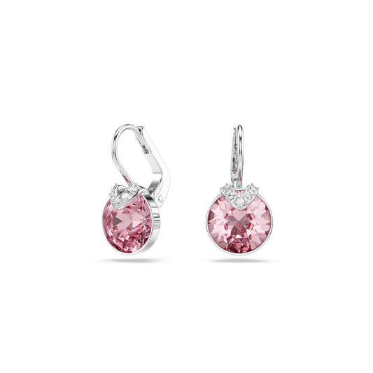 Bella V drop earrings, Round cut, Pink, Rhodium plated 5734235