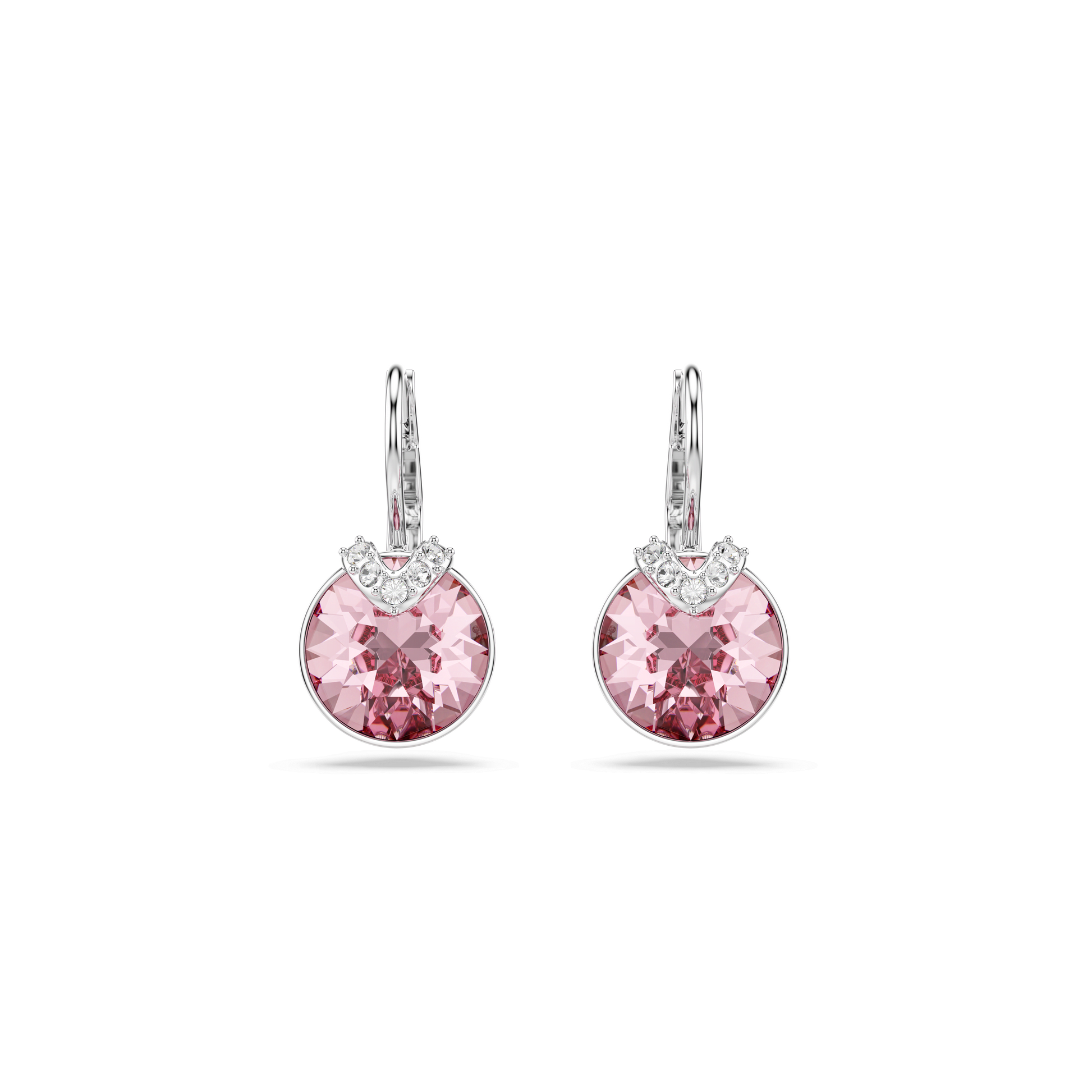 Bella V drop earrings, Round cut, Pink, Rhodium plated 5734235
