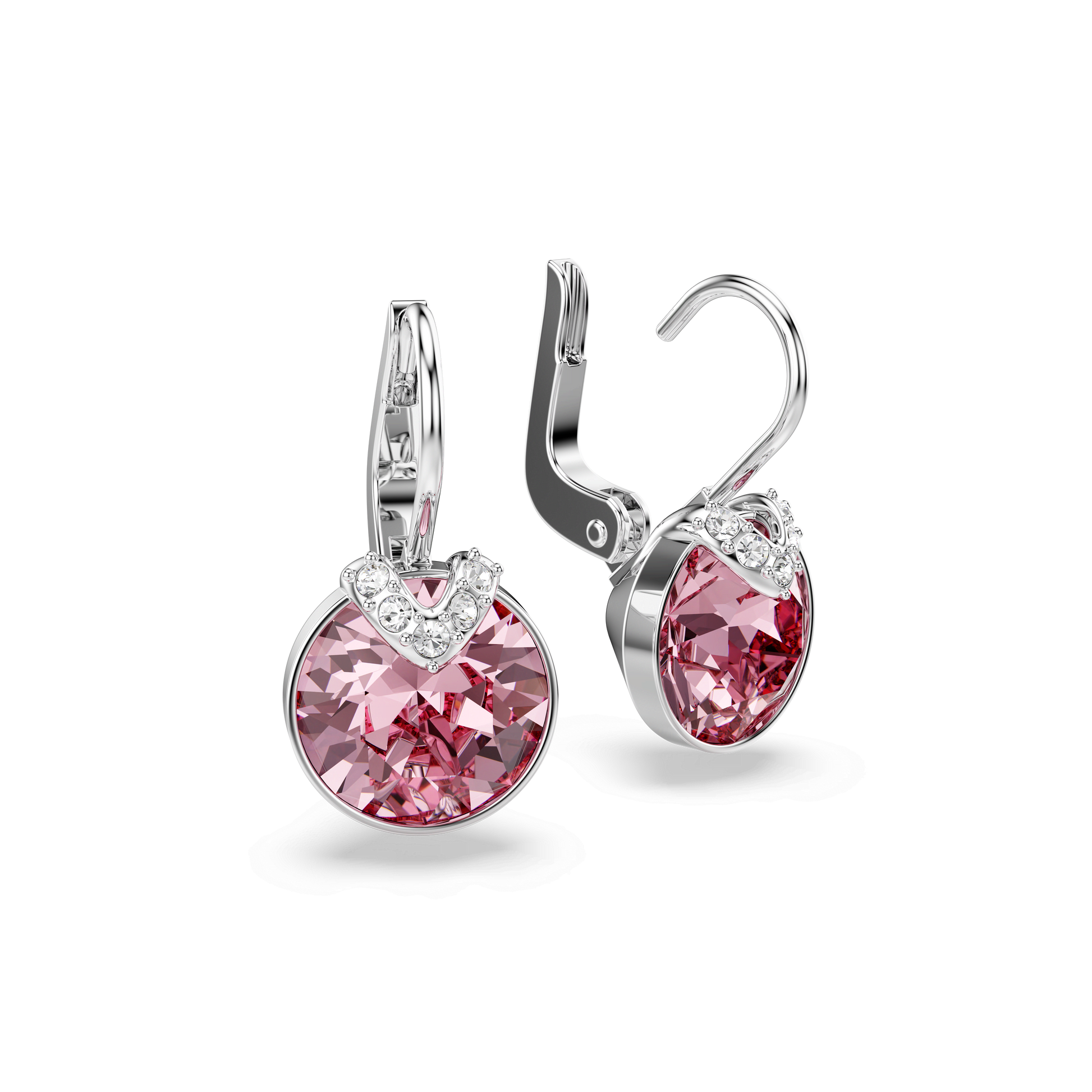 Bella V drop earrings, Round cut, Pink, Rhodium plated 5734235