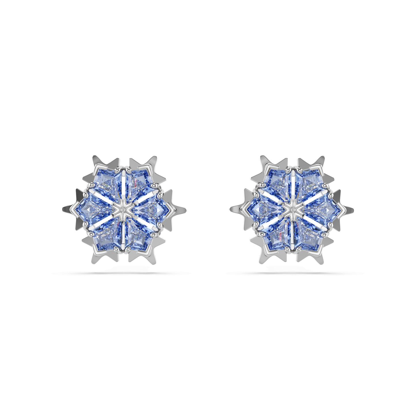 Magic stud earrings, Snowflake, Blue, Rhodium plated 5734242