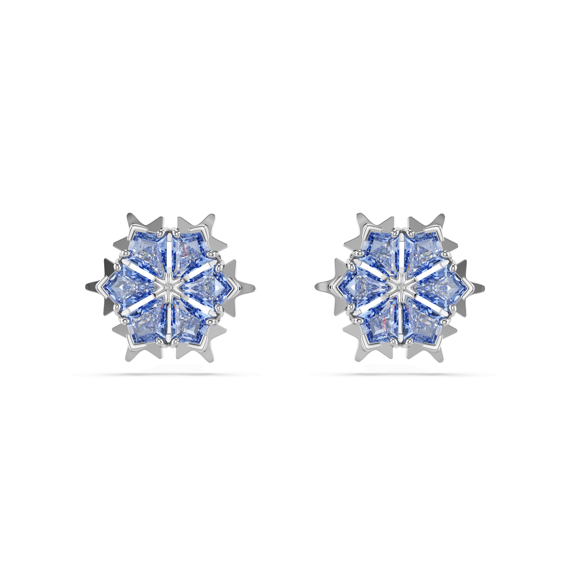 Magic stud earrings, Snowflake, Blue, Rhodium plated 5734242