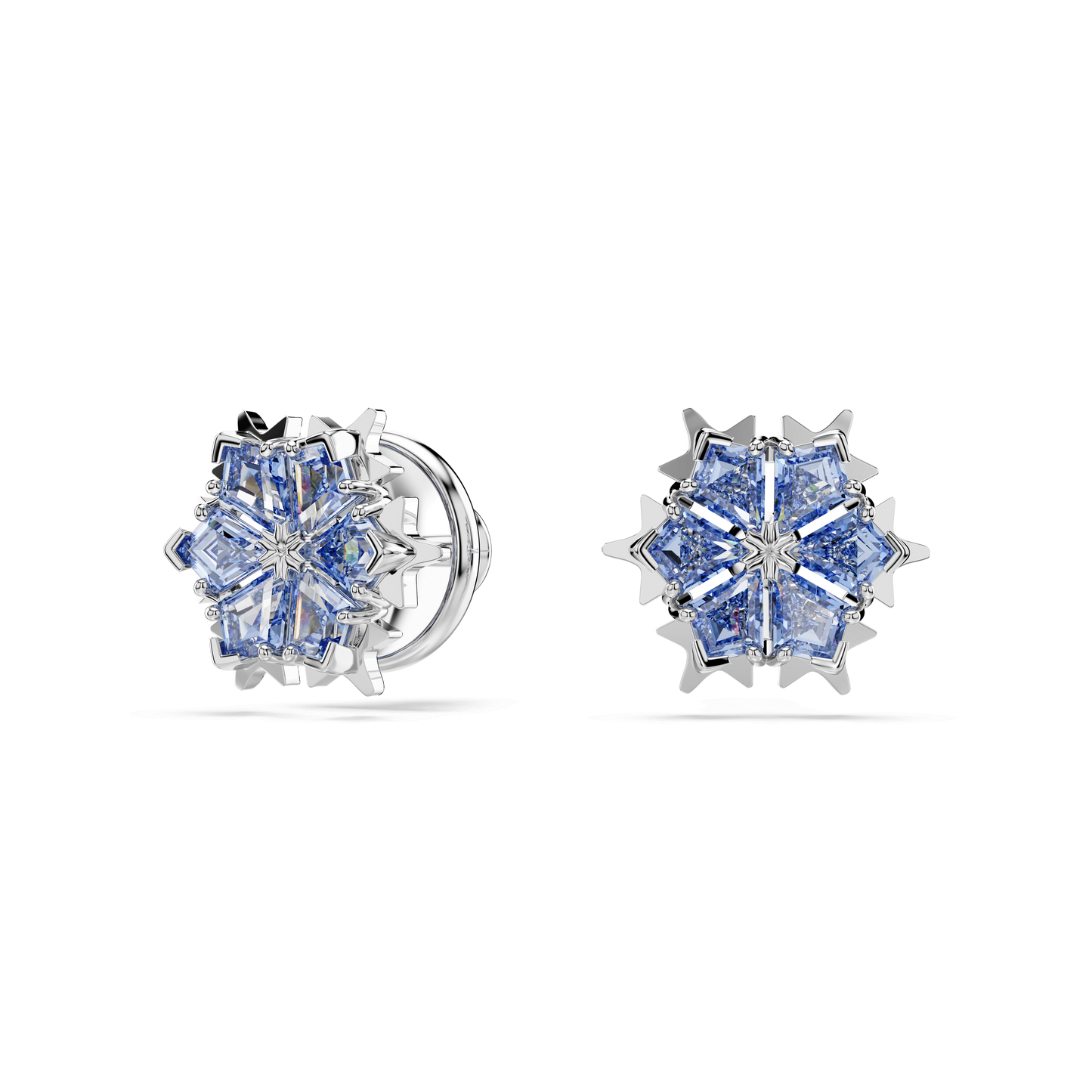 Magic stud earrings, Snowflake, Blue, Rhodium plated 5734242