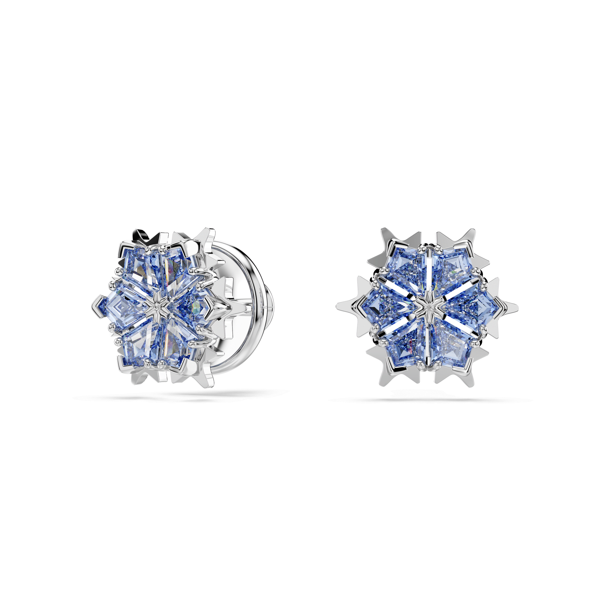 Magic stud earrings, Snowflake, Blue, Rhodium plated 5734242