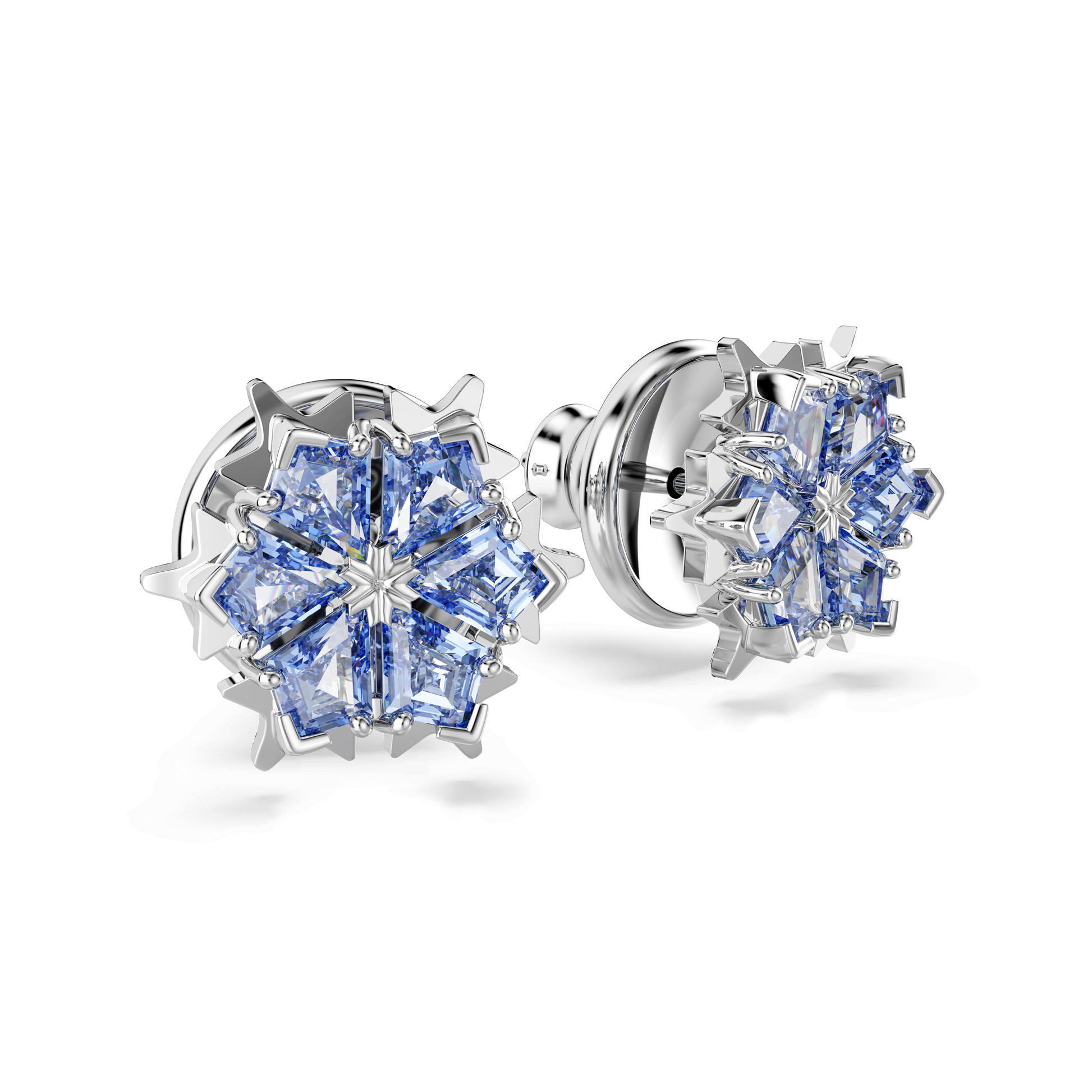 Magic stud earrings, Snowflake, Blue, Rhodium plated 5734242