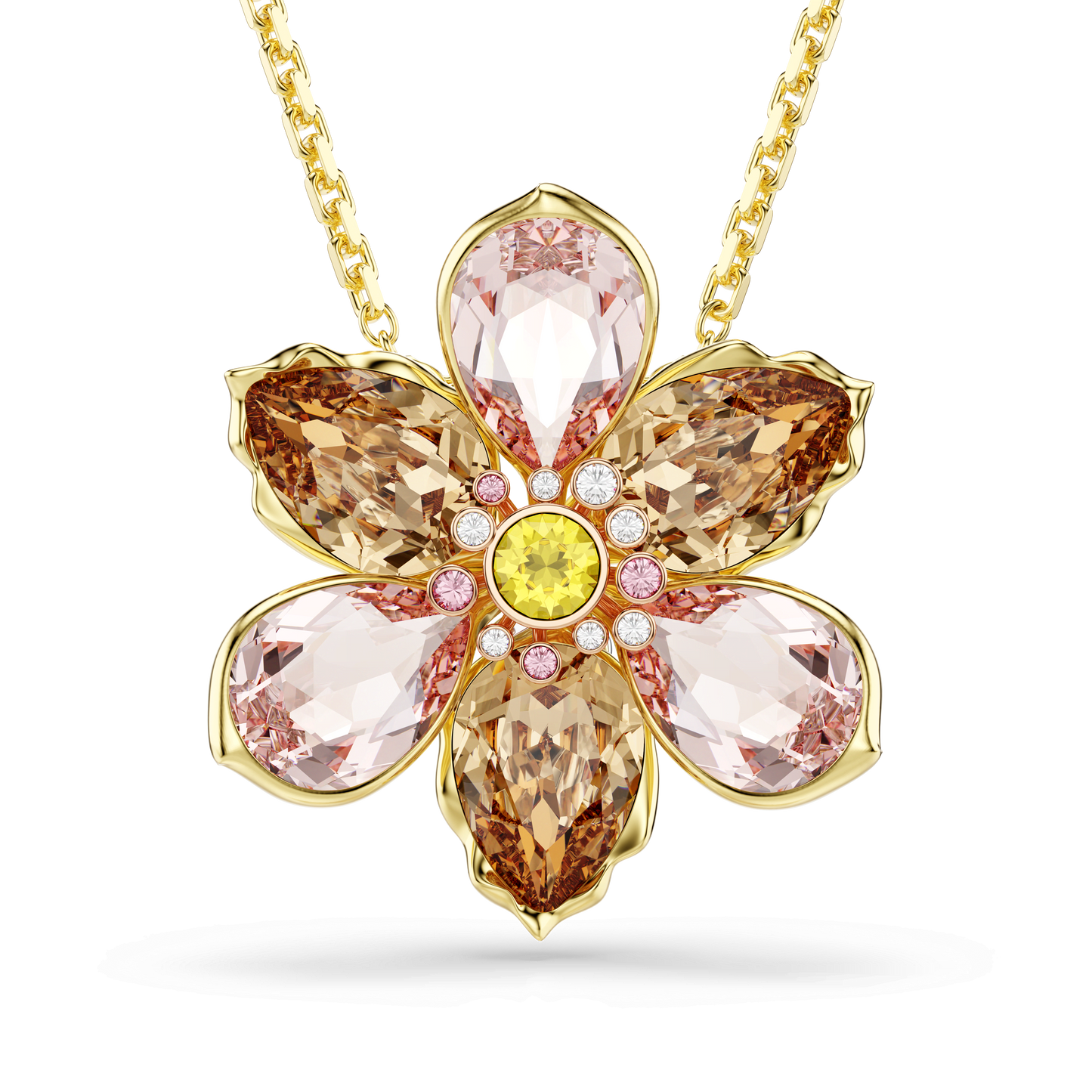 Idyllia pendant and brooch, Mixed cuts, Flower, Multicolored, Gold-tone plated 5735227