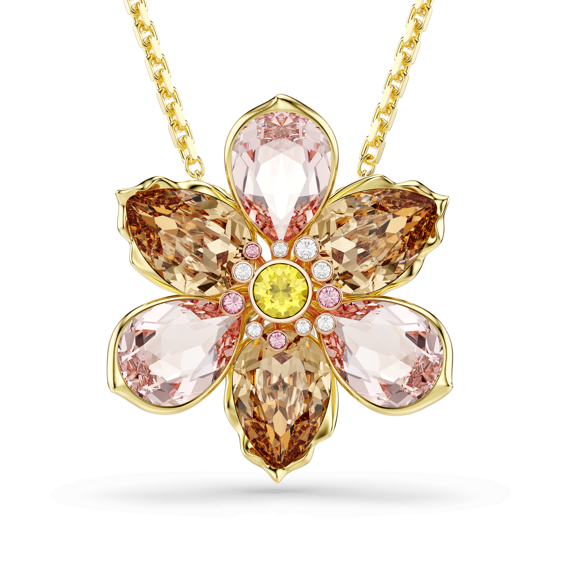 Idyllia pendant and brooch, Mixed cuts, Flower, Multicolored, Gold-tone plated 5735227