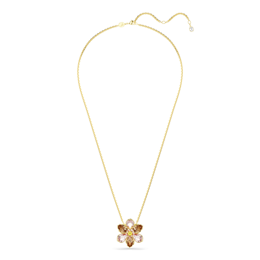 Idyllia pendant and brooch, Mixed cuts, Flower, Multicolored, Gold-tone plated 5735227