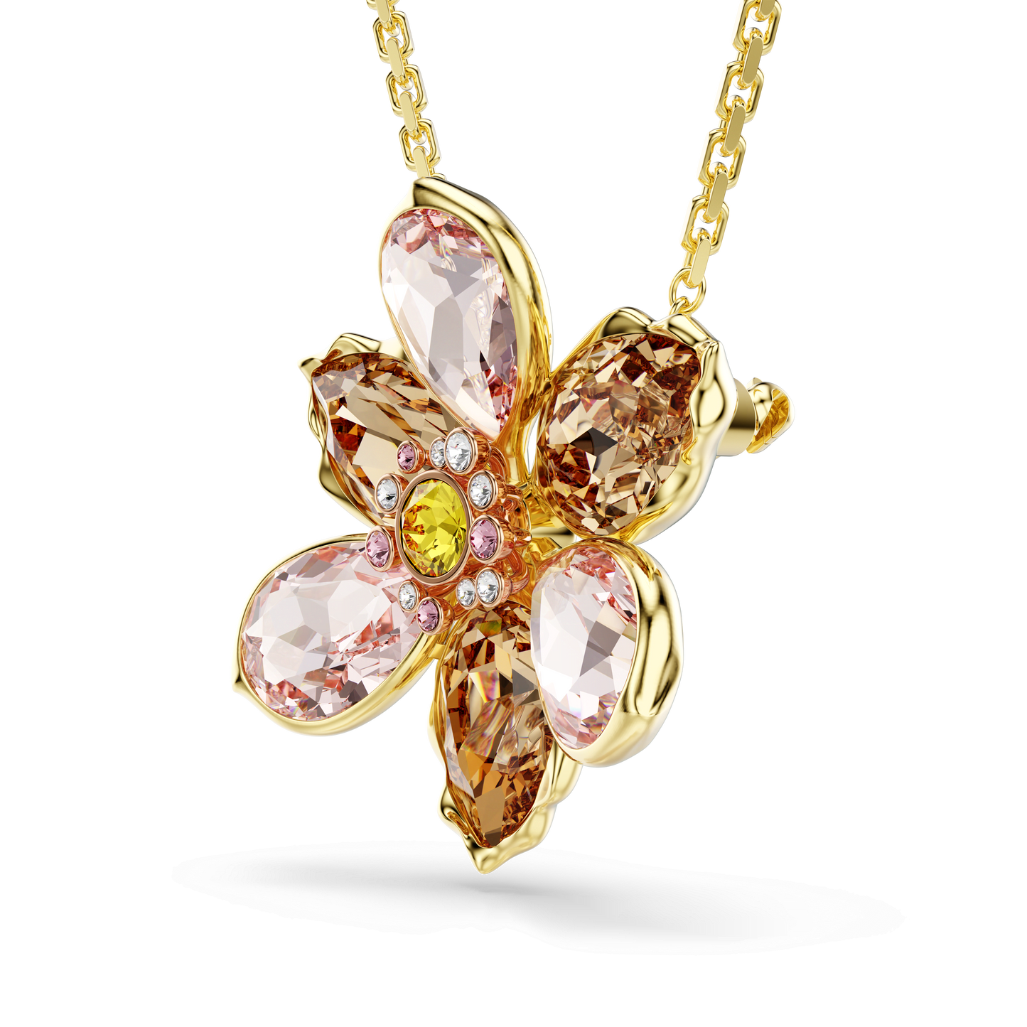 Idyllia pendant and brooch, Mixed cuts, Flower, Multicolored, Gold-tone plated 5735227