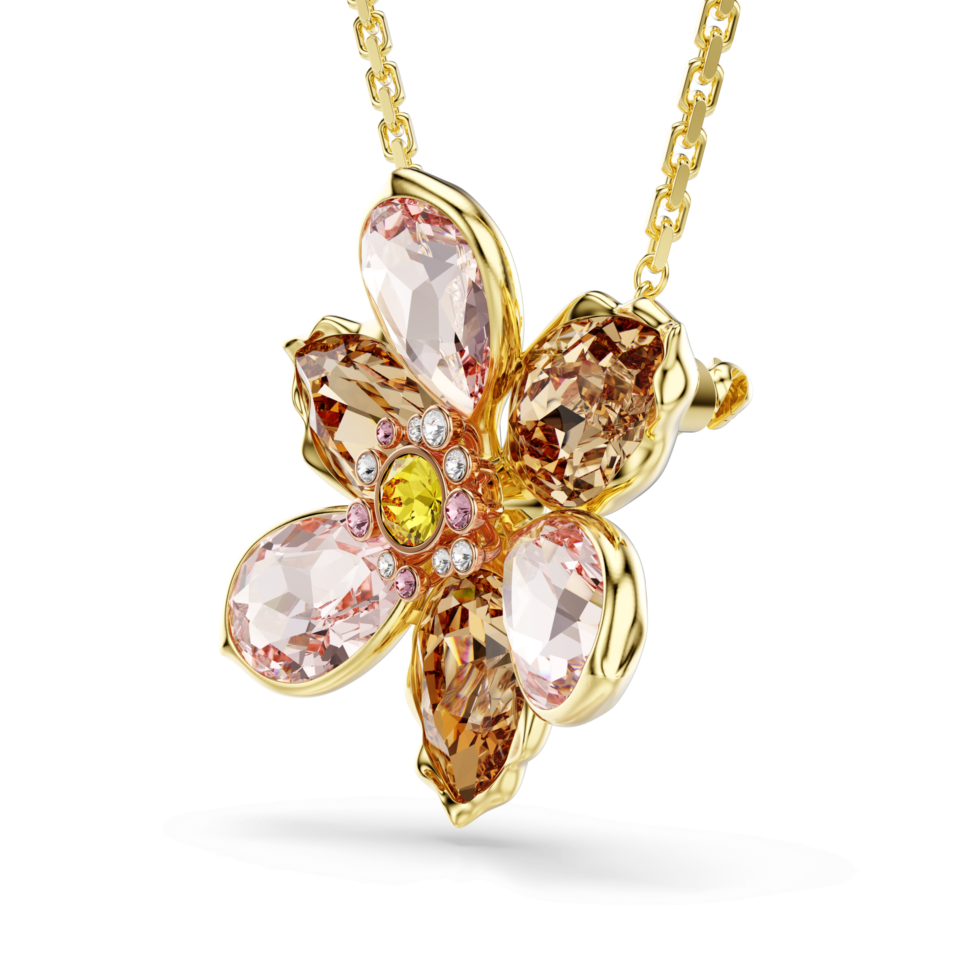 Idyllia pendant and brooch, Mixed cuts, Flower, Multicolored, Gold-tone plated 5735227