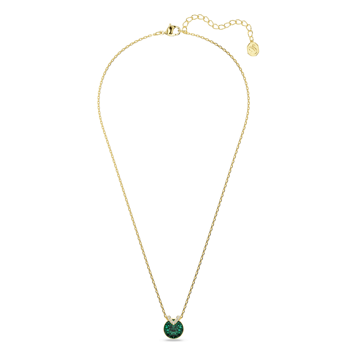 Bella V pendant, Round cut, Green, Gold-tone plated 5735387