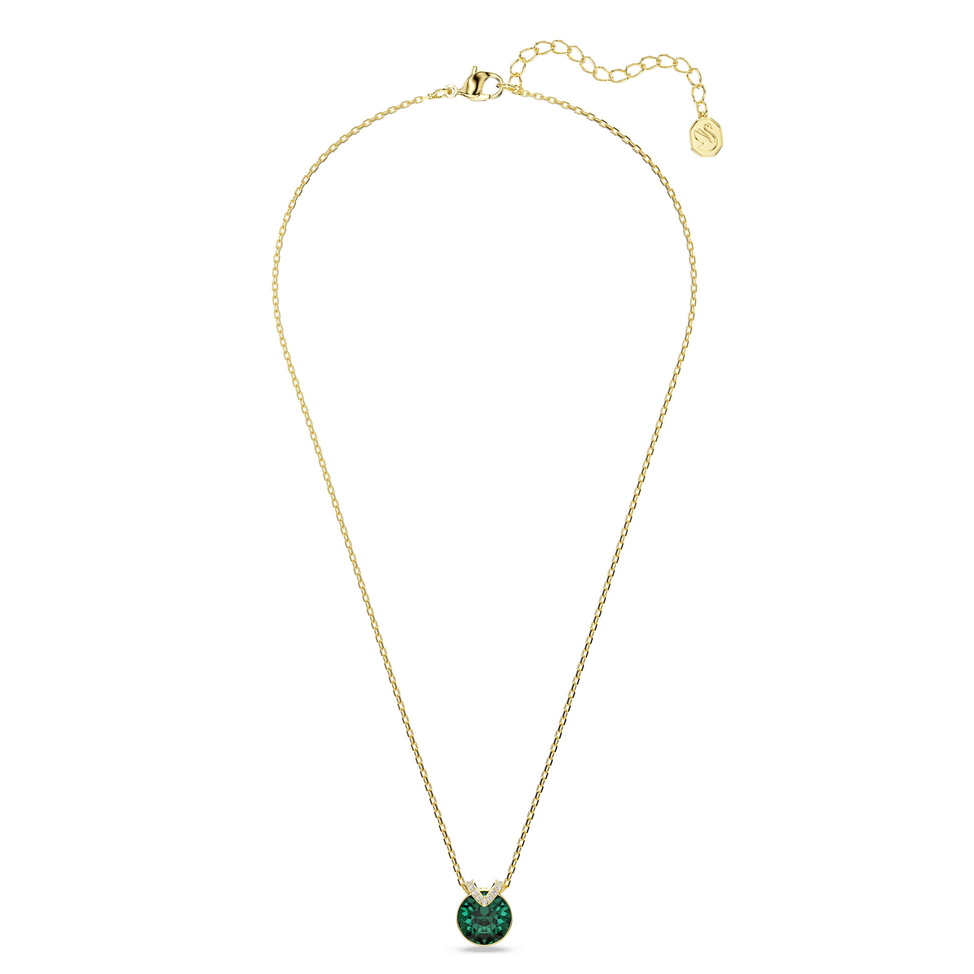 Bella V pendant, Round cut, Green, Gold-tone plated 5735387