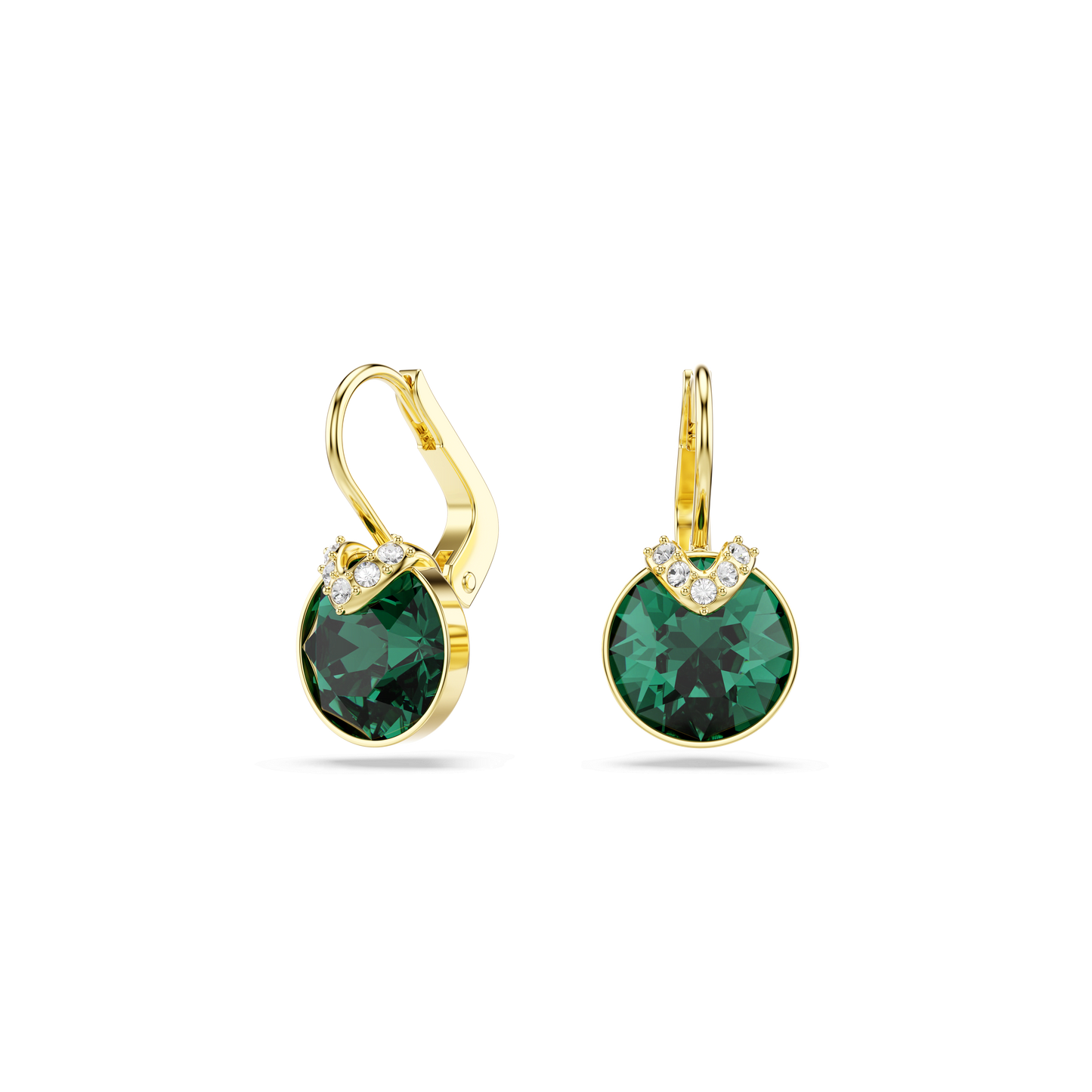 Bella V drop earrings, Round cut, Green, Gold-tone plated 5735389