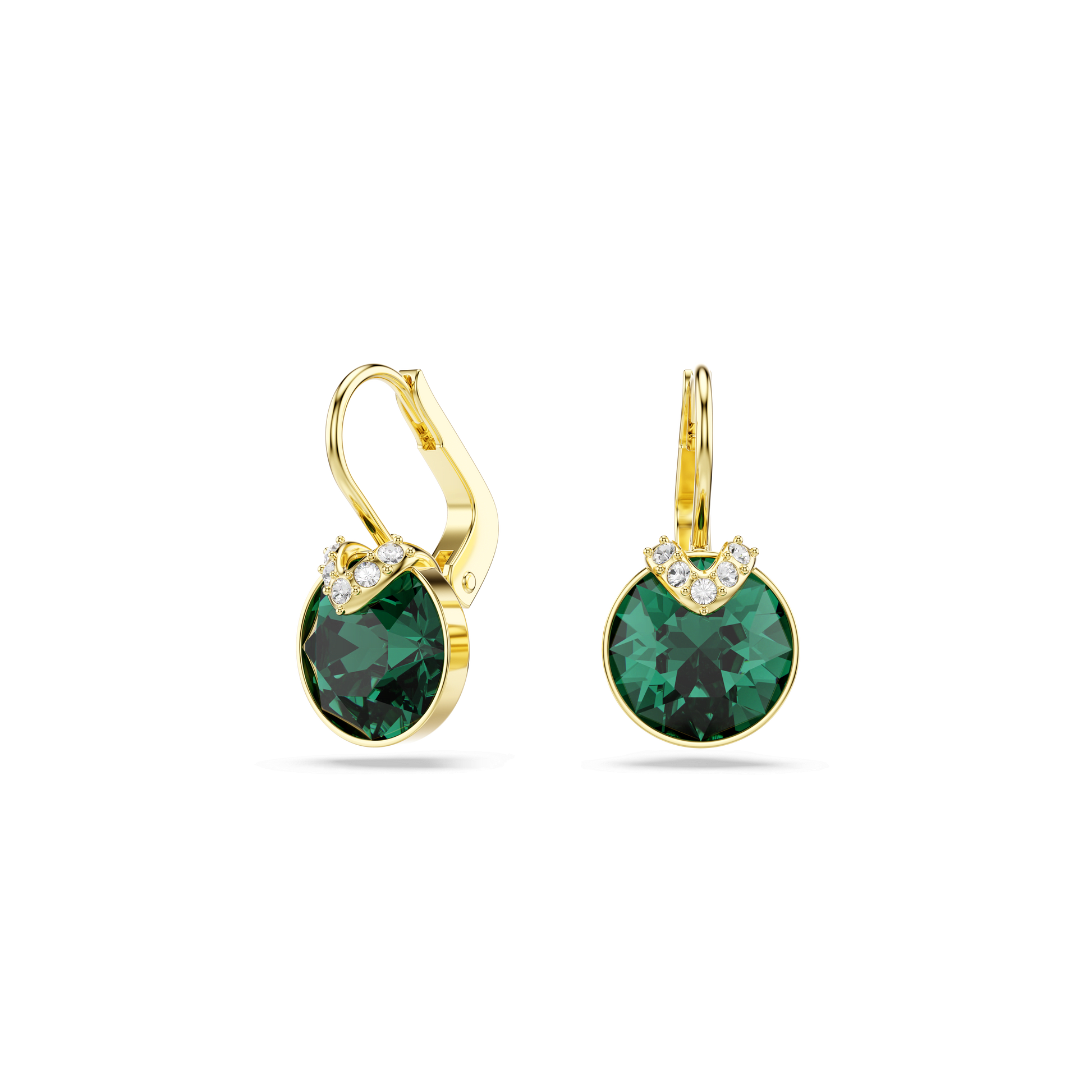 Bella V drop earrings, Round cut, Green, Gold-tone plated 5735389