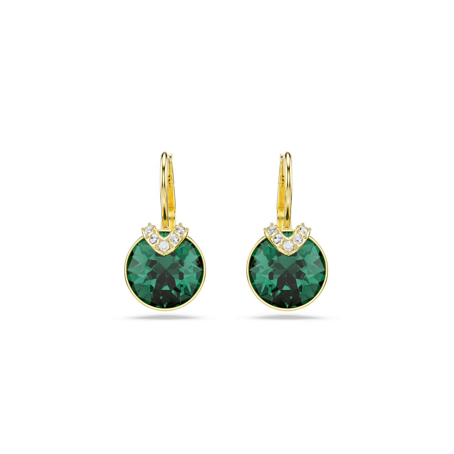 Bella V drop earrings, Round cut, Green, Gold-tone plated 5735389