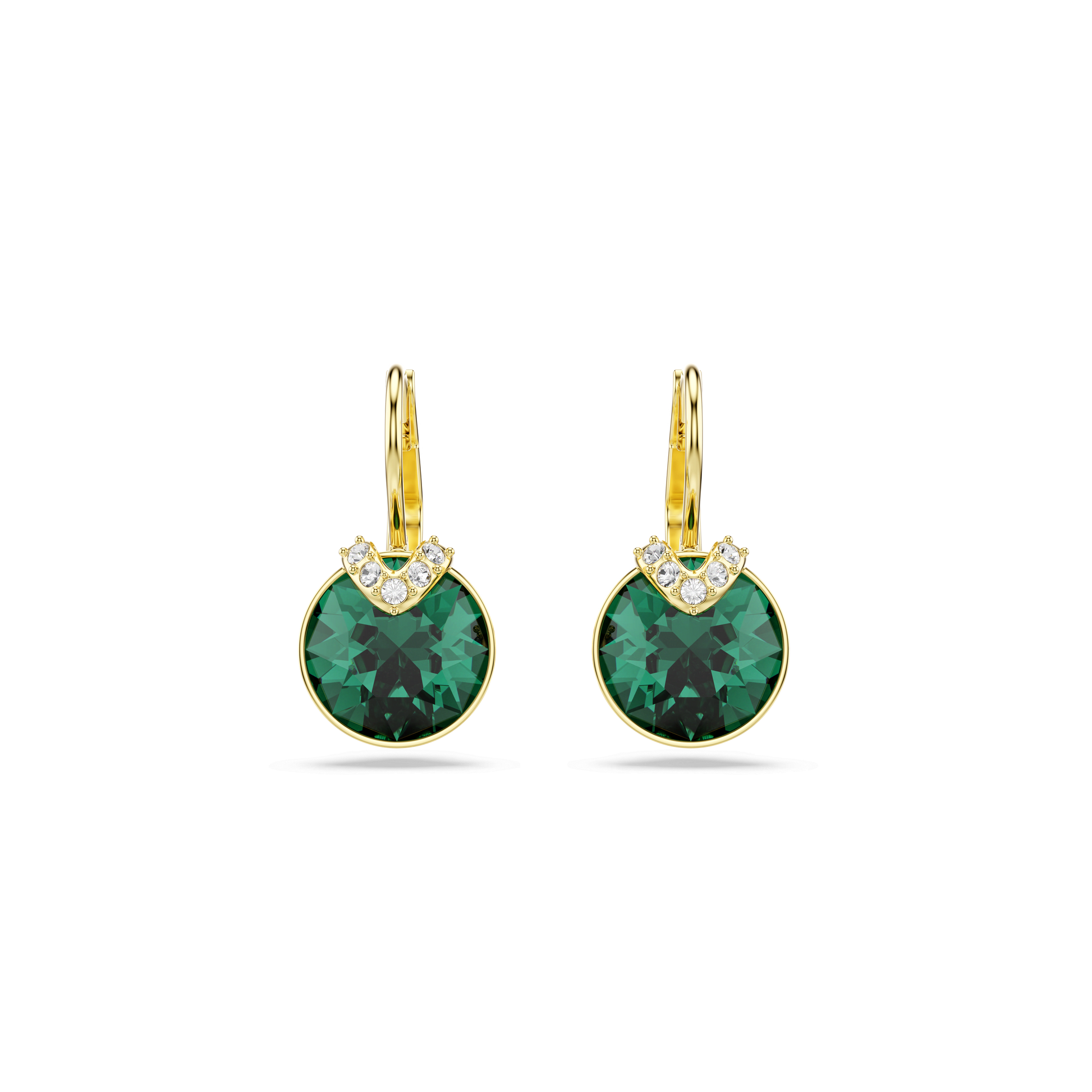 Bella V drop earrings, Round cut, Green, Gold-tone plated 5735389
