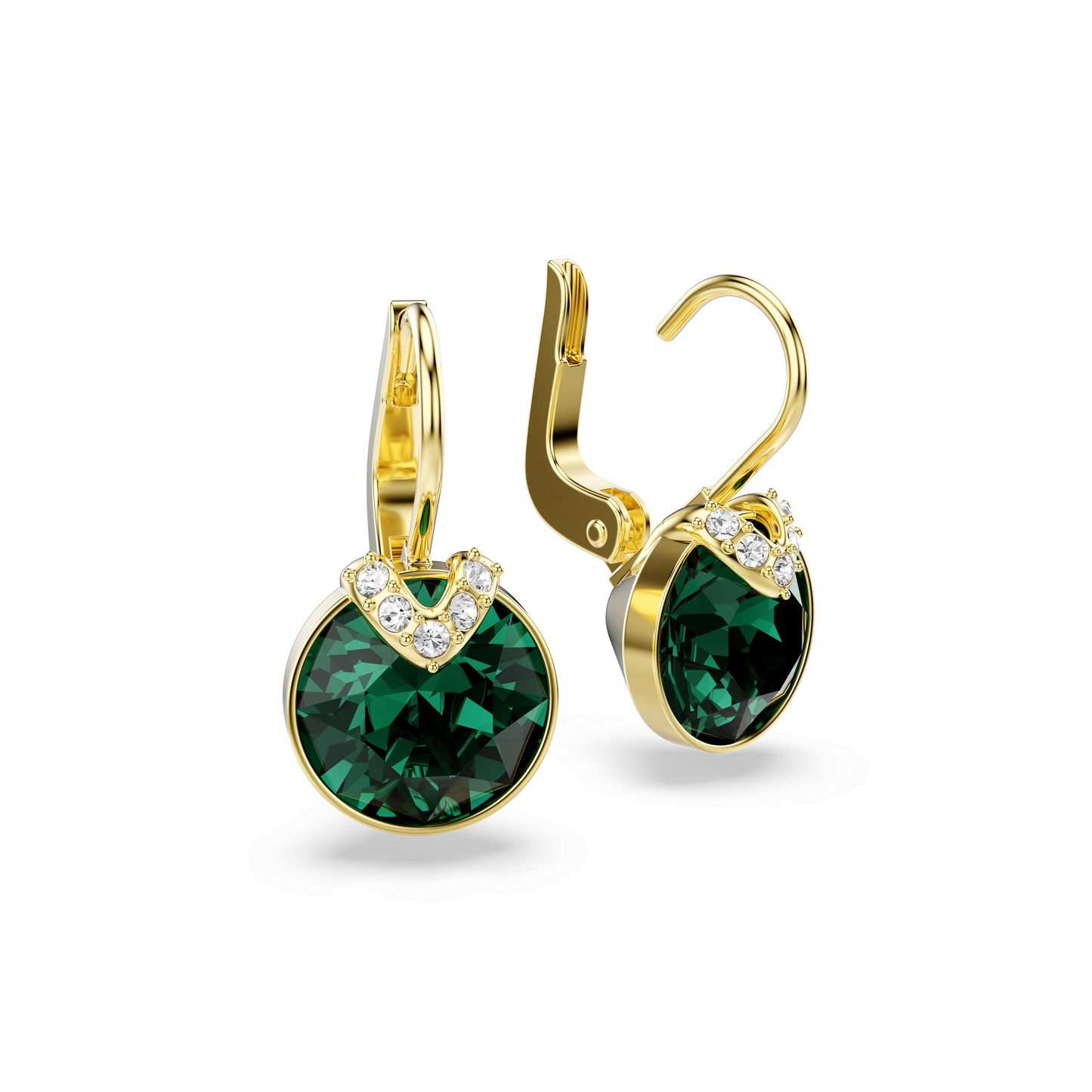 Bella V drop earrings, Round cut, Green, Gold-tone plated 5735389