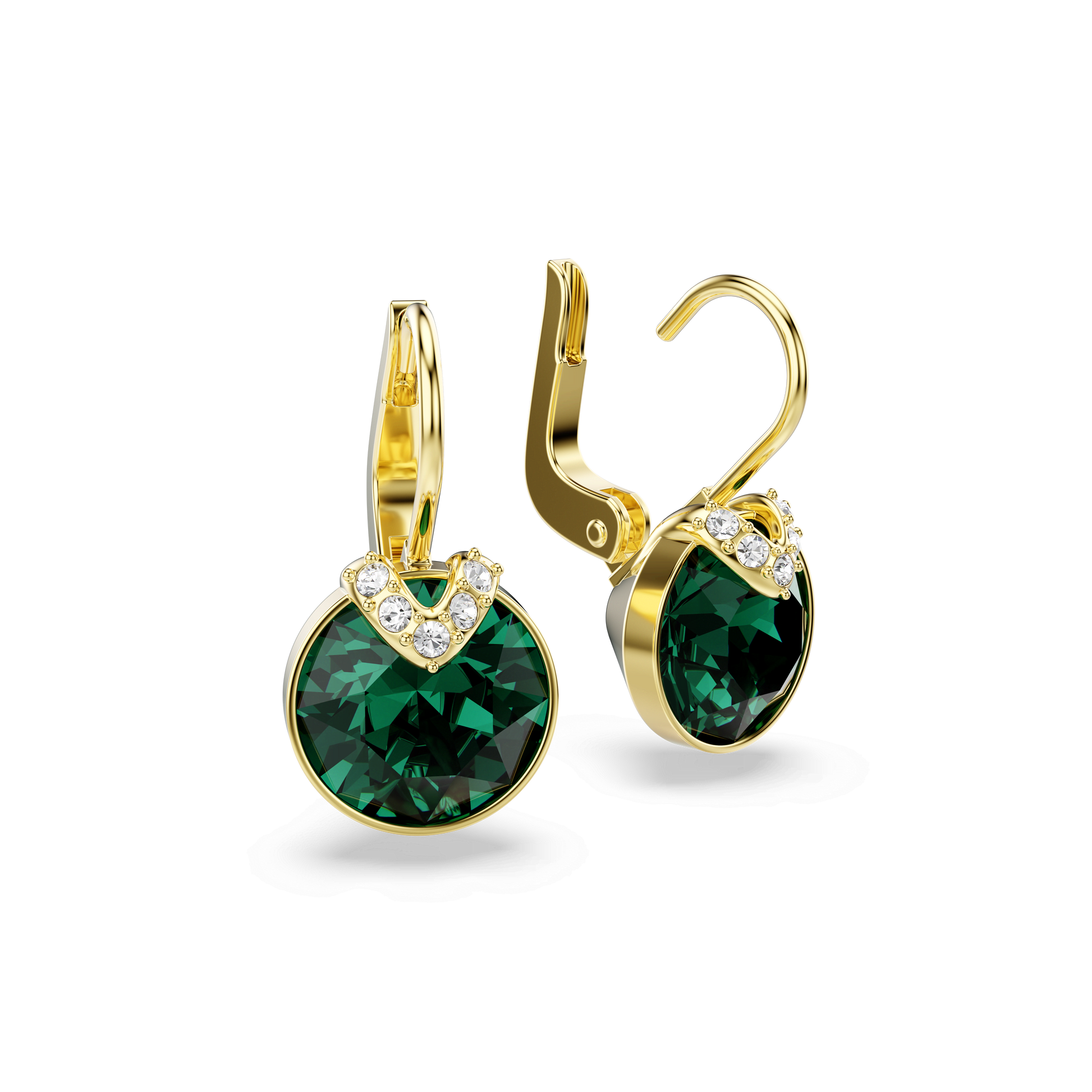 Bella V drop earrings, Round cut, Green, Gold-tone plated 5735389