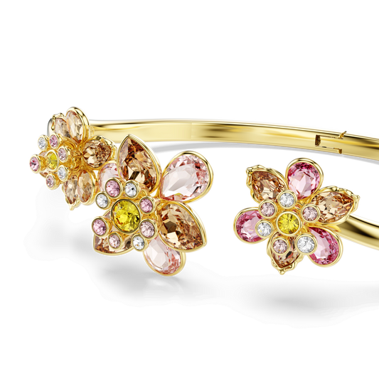 Idyllia bangle, Mixed cuts, Flower, Multicolored, Gold-tone plated 5736220