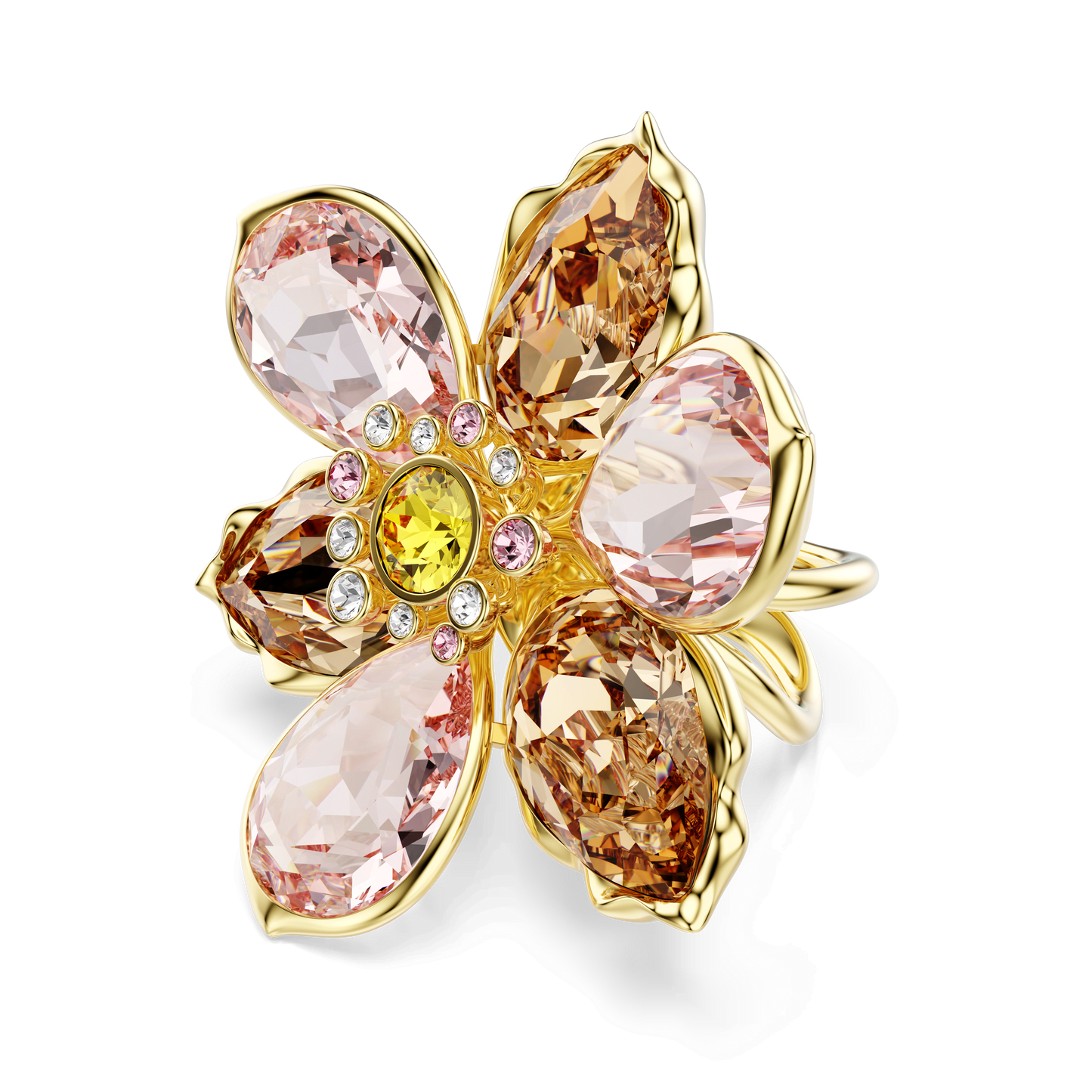 Idyllia motif ring, Mixed cuts, Flower, Multicolored, Gold-tone plated 5736221