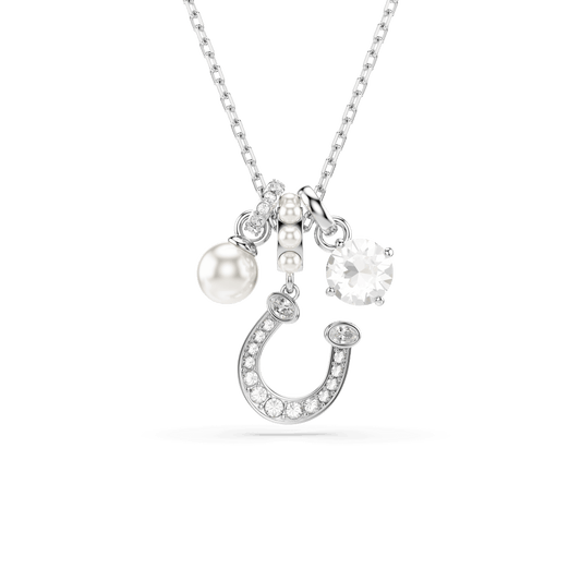 Symbolica pendant, Crystal pearl, Round cut, Pavé, Horse shoe, White, Rhodium plated 5736247