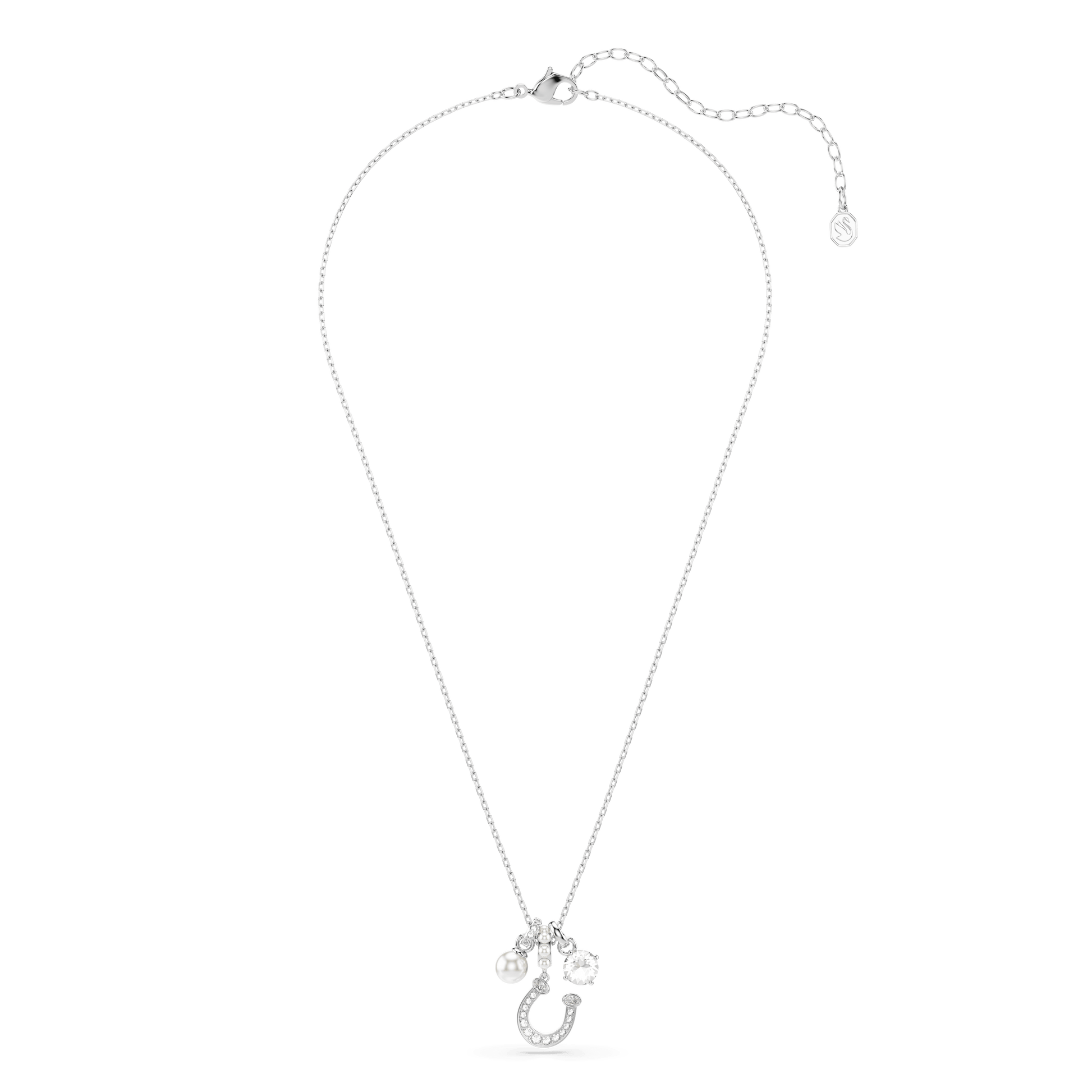 Symbolica pendant, Crystal pearl, Round cut, Pavé, Horse shoe, White, Rhodium plated 5736247