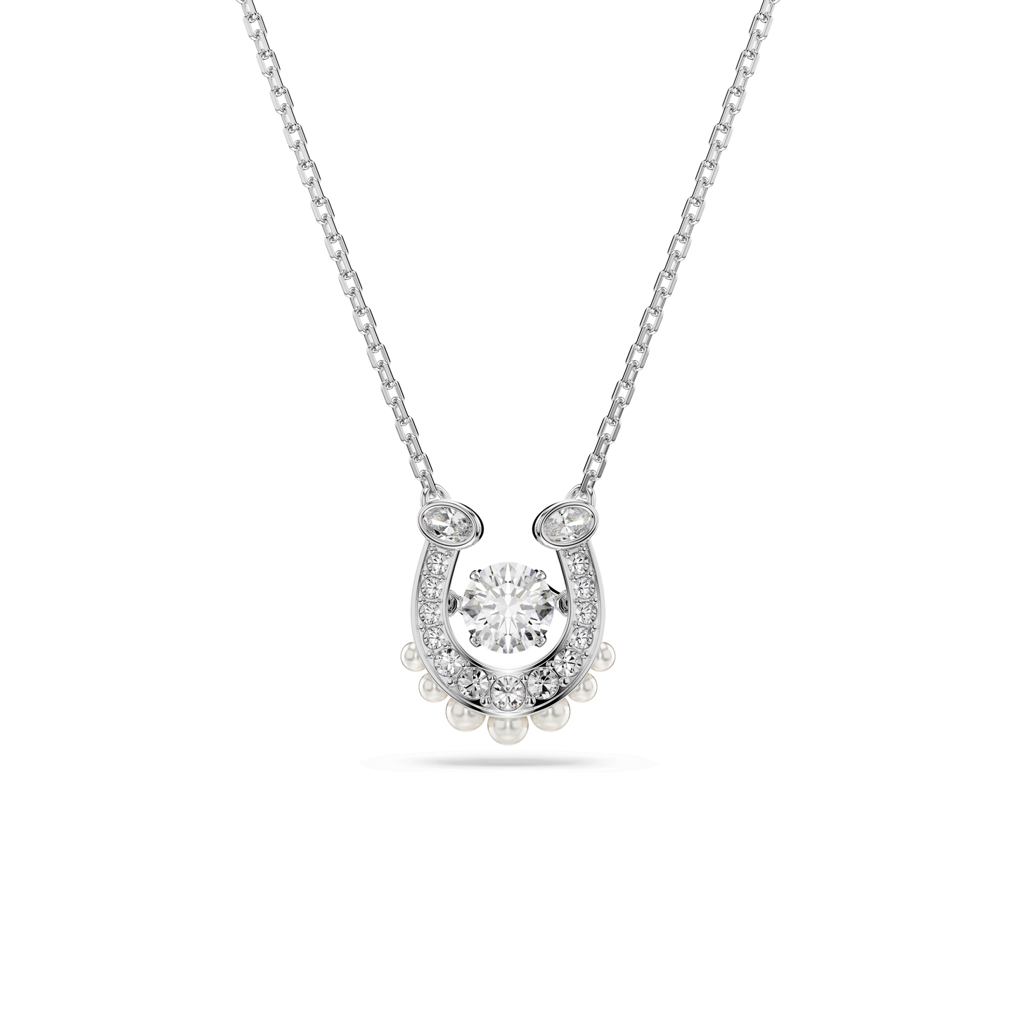 Symbolica pendant, Crystal pearl, Round cut, Pavé, Horse shoe, White, Rhodium plated 5736972