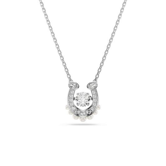 Symbolica pendant, Crystal pearl, Round cut, Pavé, Horse shoe, White, Rhodium plated 5736972