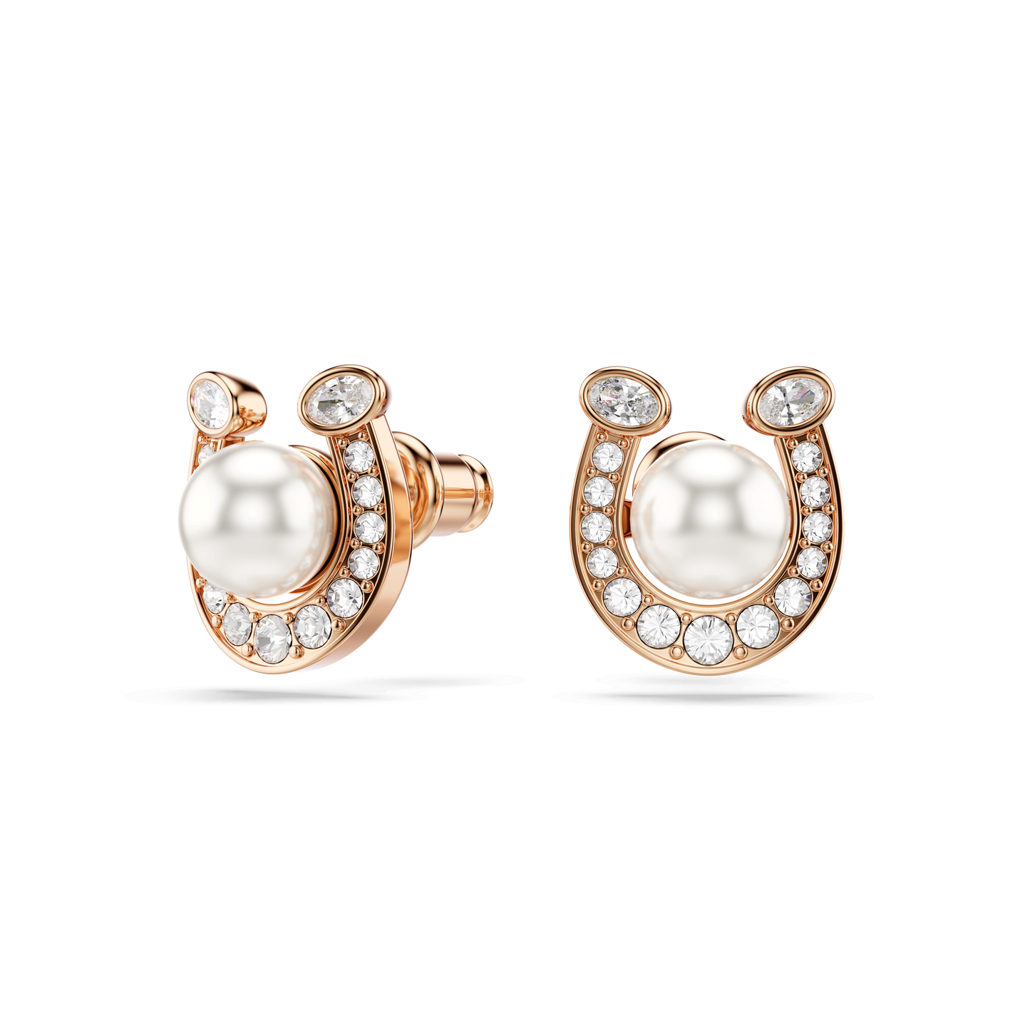 Symbolica stud earrings, Crystal pearl, Pavé, Horse shoe, White, Rose gold-tone plated 5736980