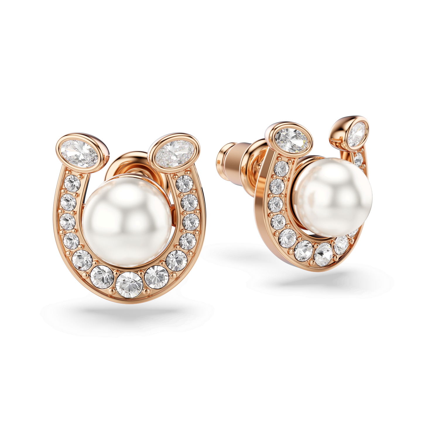 Symbolica stud earrings, Crystal pearl, Pavé, Horse shoe, White, Rose gold-tone plated 5736980