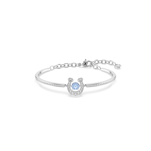 Symbolica bangle, Round cut, Pavé, Horse shoe, Blue, Rhodium plated 5736983