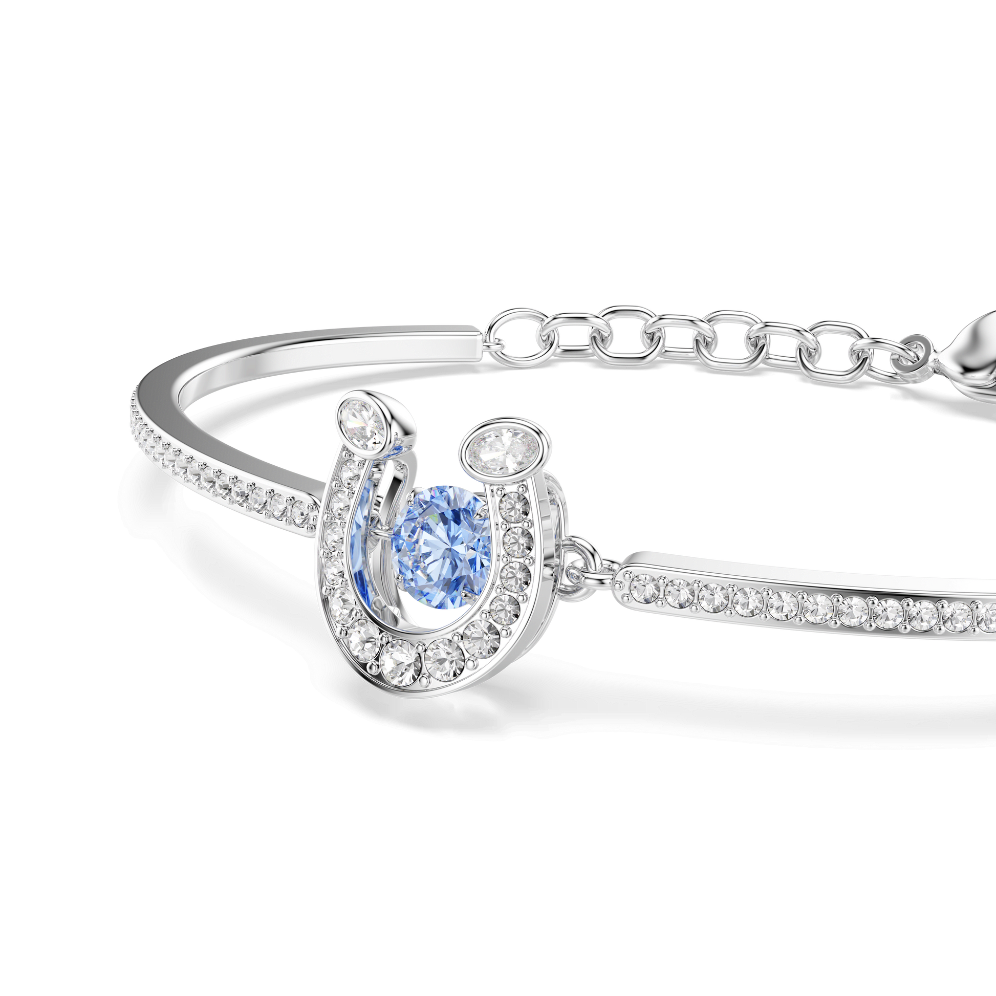 Symbolica bangle, Round cut, Pavé, Horse shoe, Blue, Rhodium plated 5736983