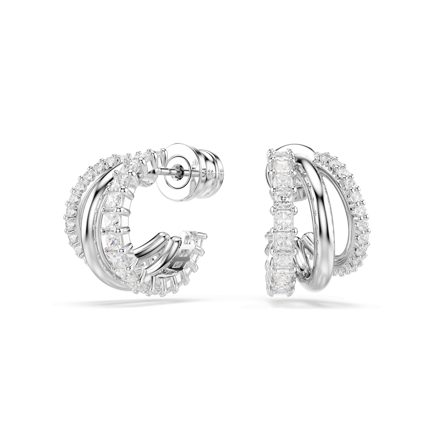 Hyperbola hoop earrings, Round cut, Mini, White, Rhodium plated 5737110