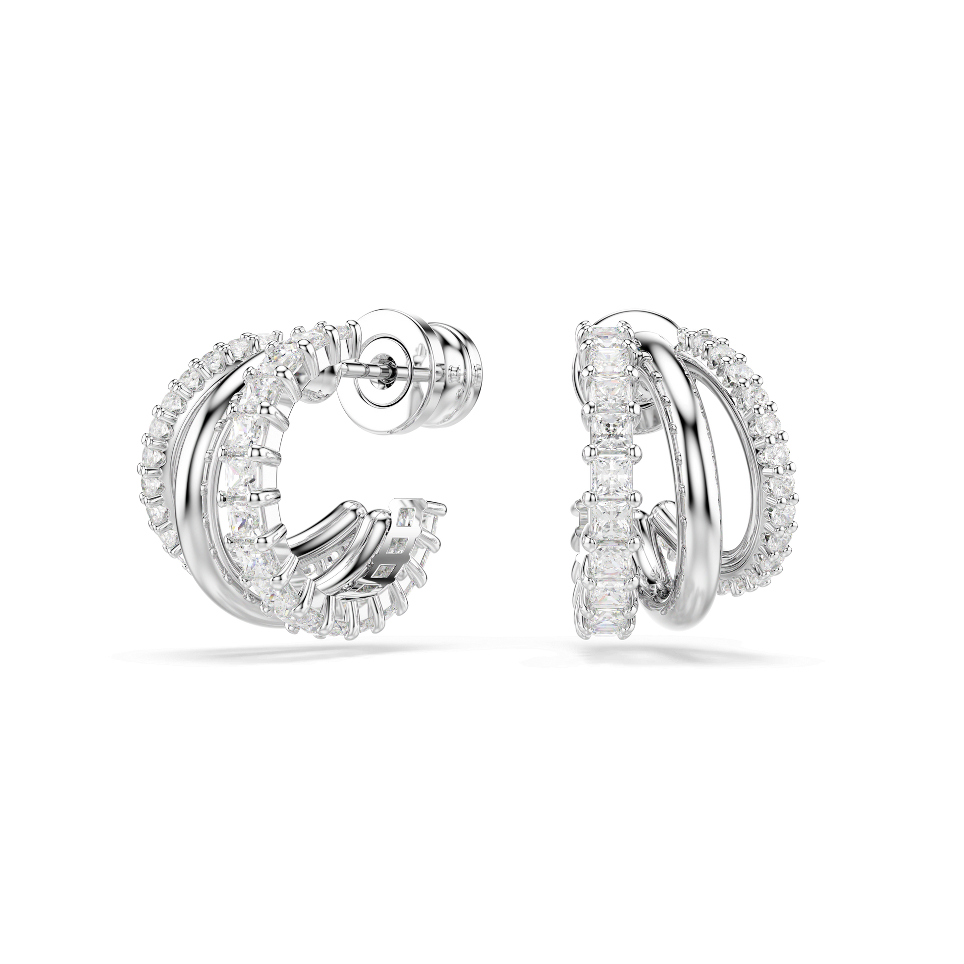 Hyperbola hoop earrings, Round cut, Mini, White, Rhodium plated 5737110