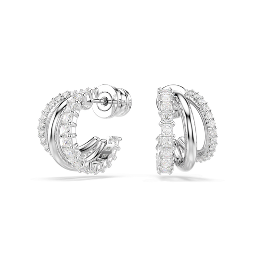 Hyperbola hoop earrings, Round cut, Mini, White, Rhodium plated 5737110