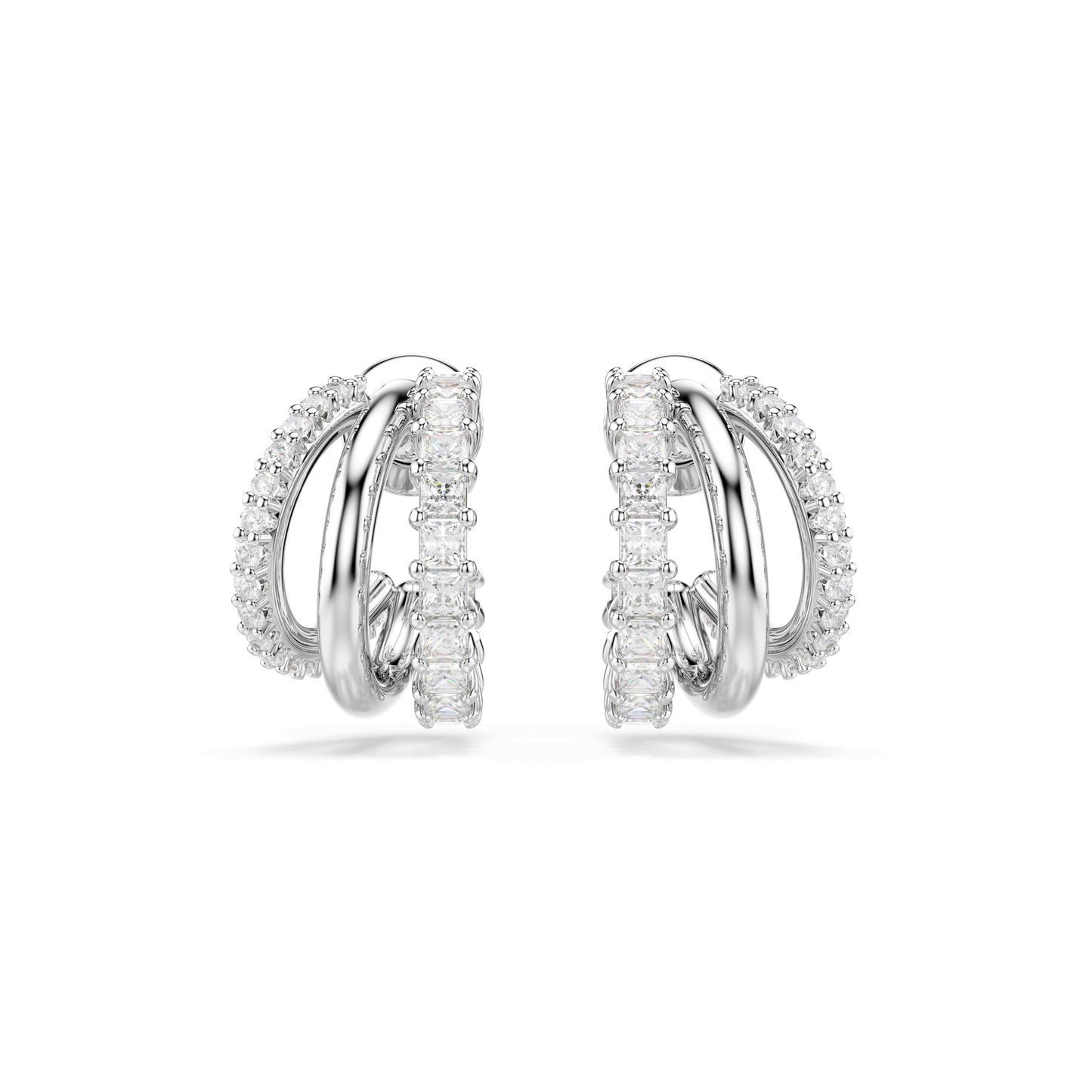 Hyperbola hoop earrings, Round cut, Mini, White, Rhodium plated 5737110