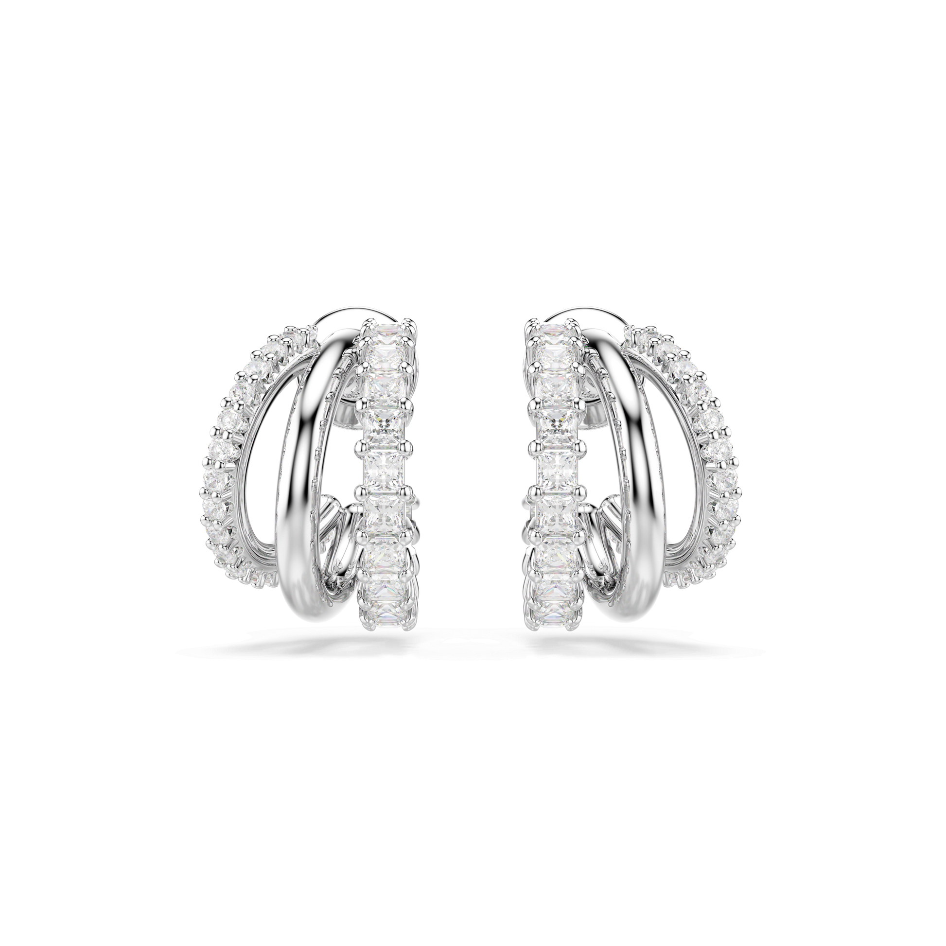 Hyperbola hoop earrings, Round cut, Mini, White, Rhodium plated 5737110
