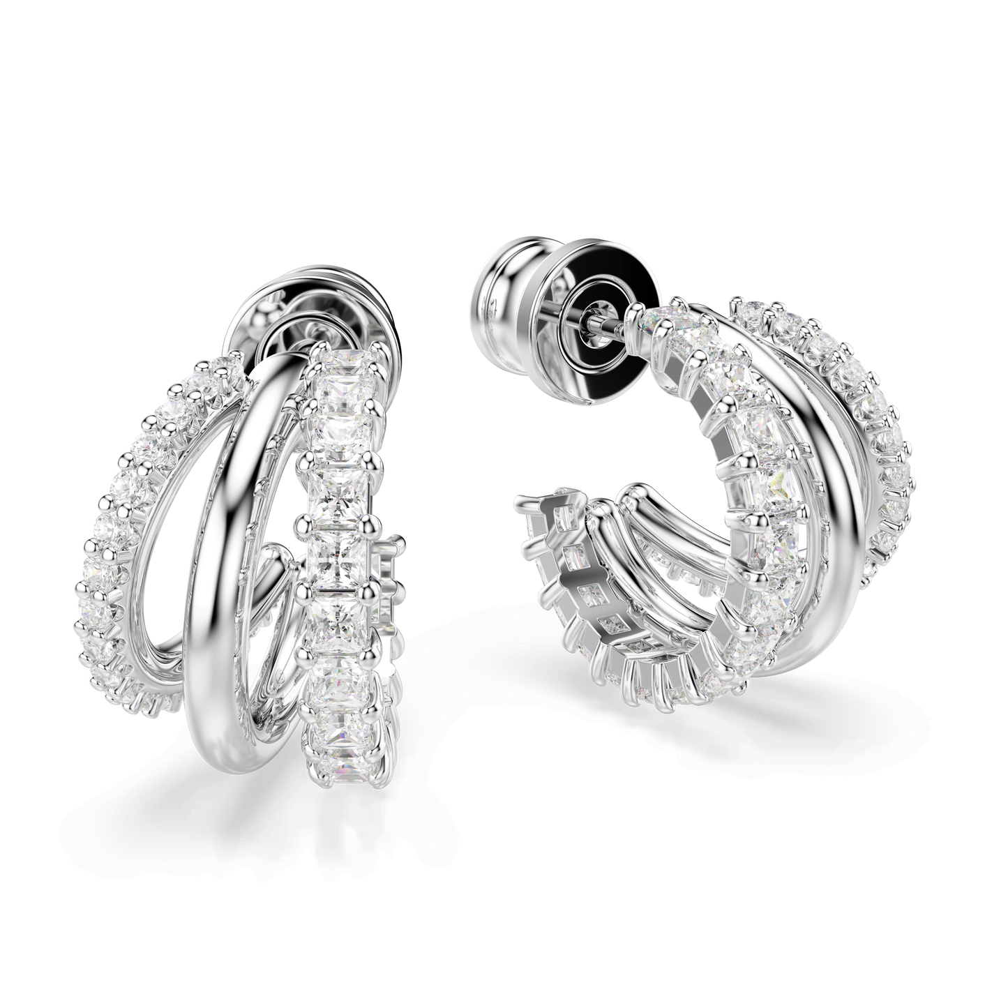 Hyperbola hoop earrings, Round cut, Mini, White, Rhodium plated 5737110