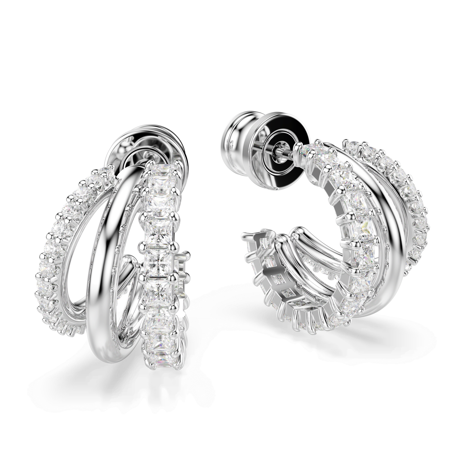 Hyperbola hoop earrings, Round cut, Mini, White, Rhodium plated 5737110