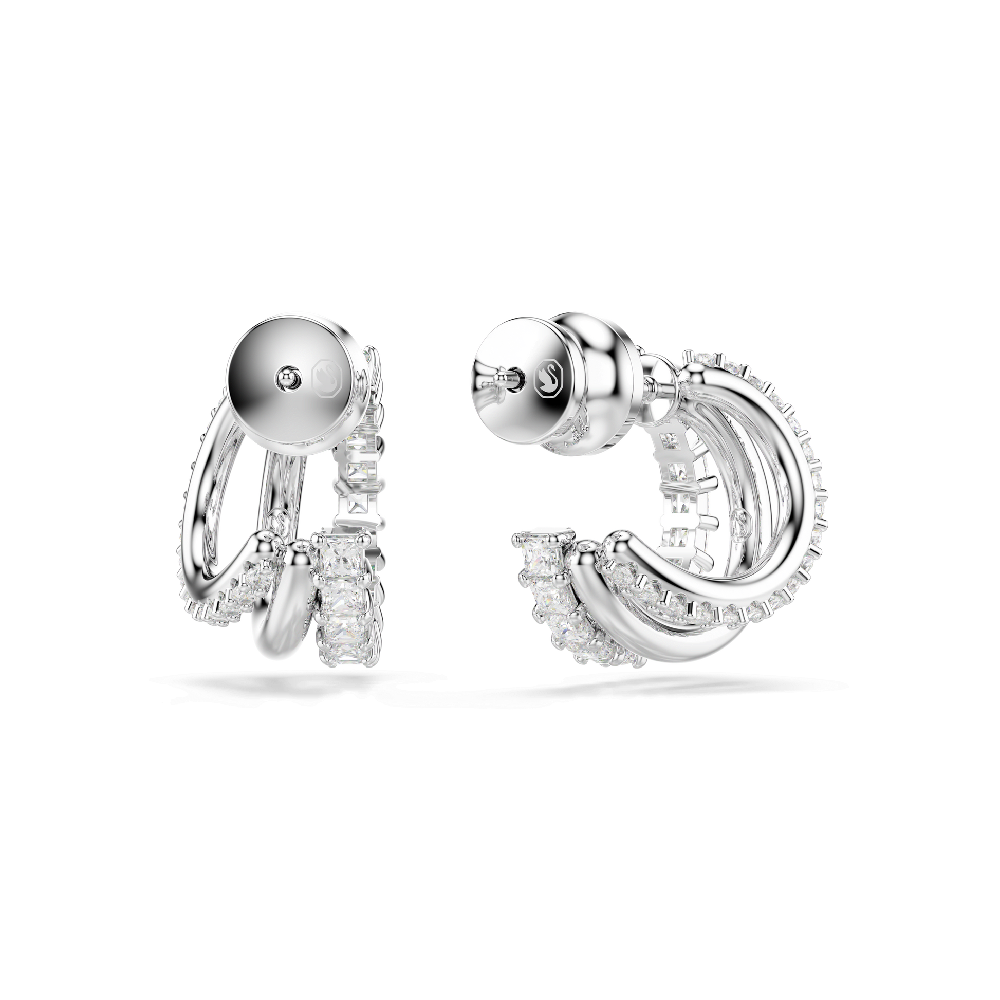 Hyperbola hoop earrings, Round cut, Mini, White, Rhodium plated 5737110