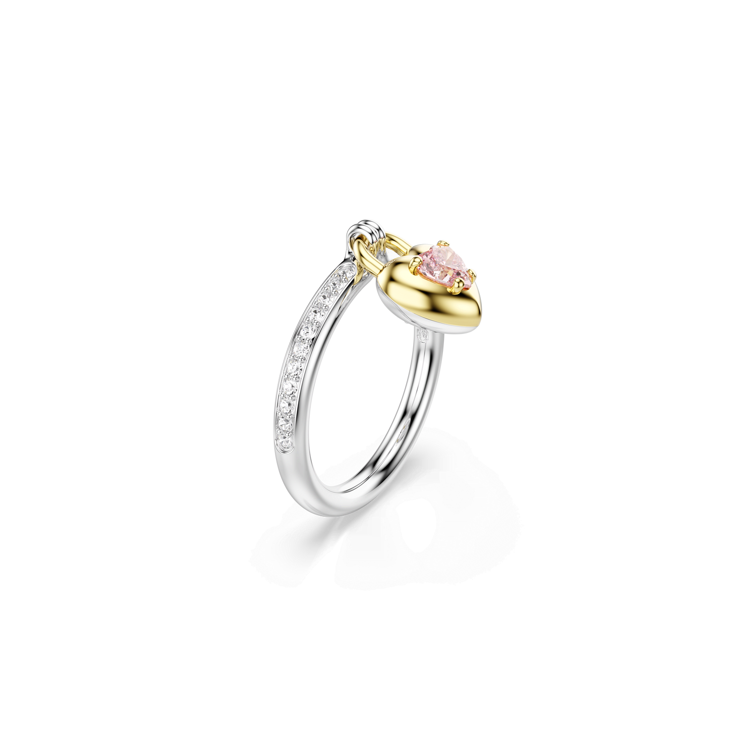 Idyllia motif ring, Mixed cuts, Heart, Pink, Mixed metal finish