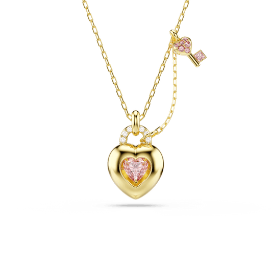 Idyllia pendant, Mixed cuts, Heart, Key, Pink, Gold-tone plated 5737288