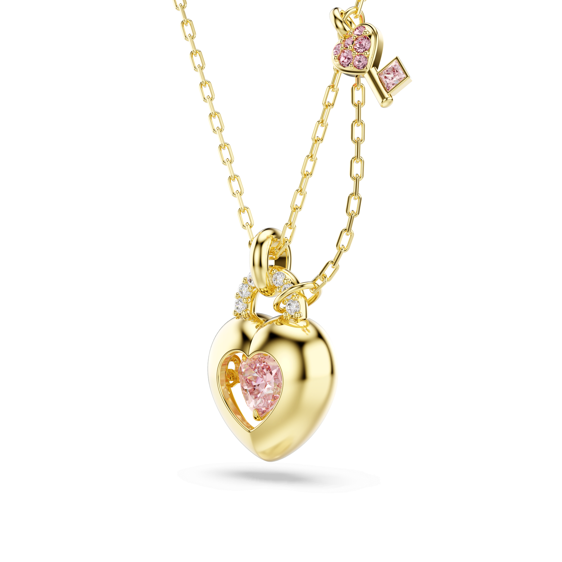 Idyllia pendant, Mixed cuts, Heart, Key, Pink, Gold-tone plated 5737288