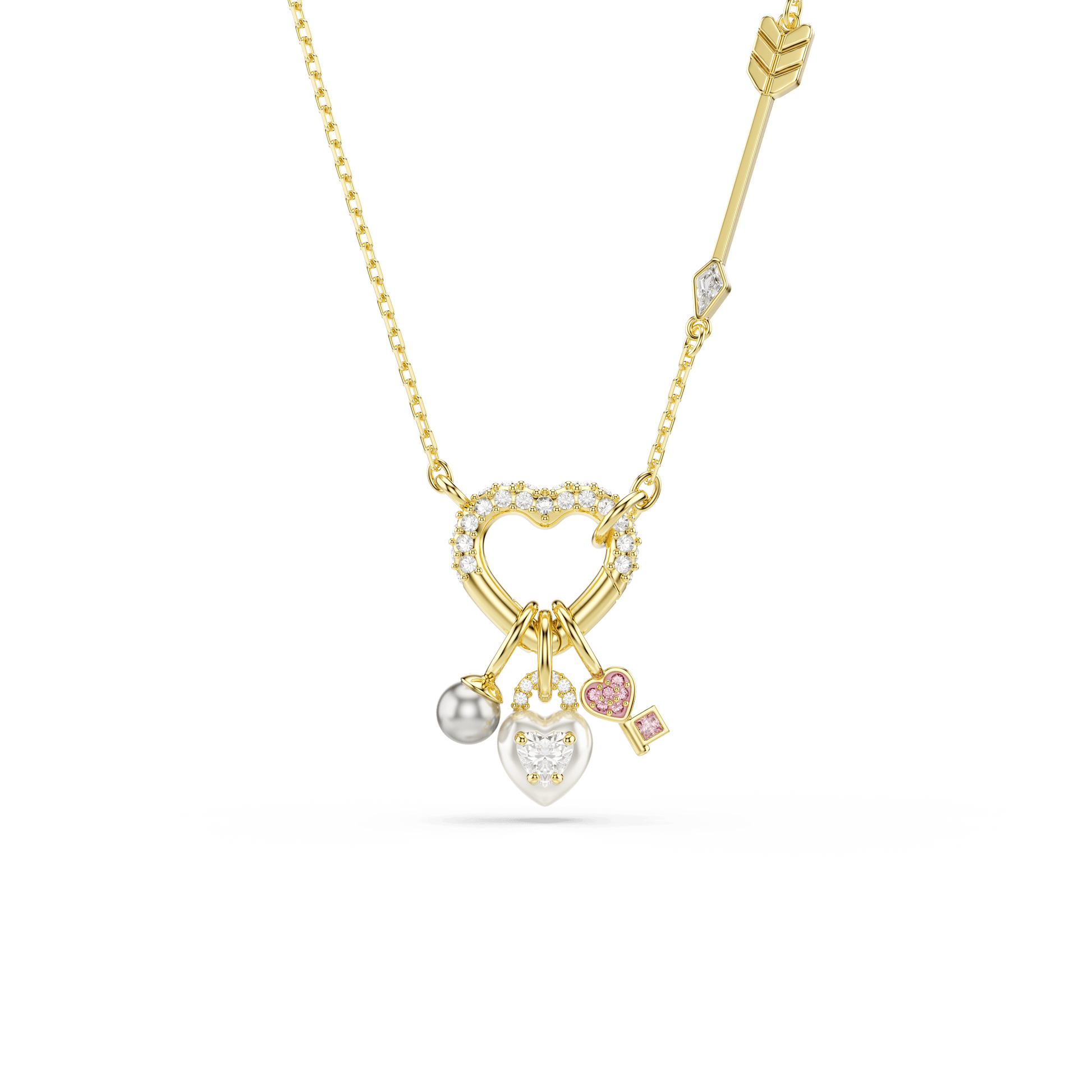 Idyllia pendant, Mixed cuts, Heart, Key, Pink, Gold-tone plated 5737290