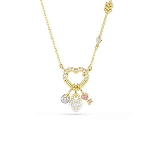 Idyllia pendant, Mixed cuts, Heart, Key, Pink, Gold-tone plated 5737290