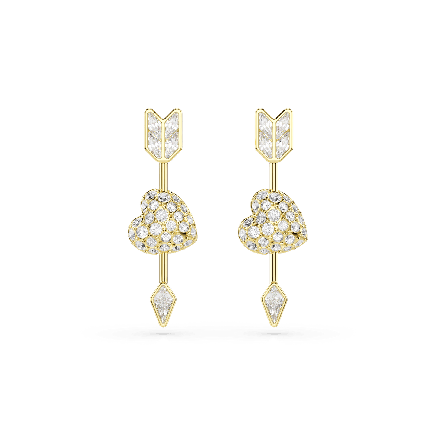 Idyllia drop earrings, Mixed cuts, Heart with arrow, White, Gold-tone plated 5737295