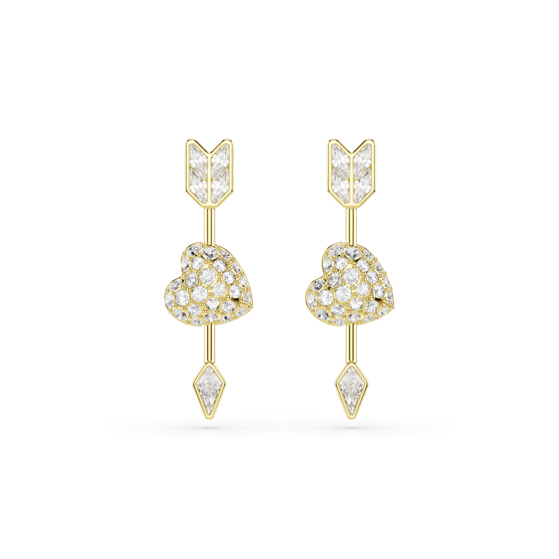 Idyllia drop earrings, Mixed cuts, Heart with arrow, White, Gold-tone plated 5737295