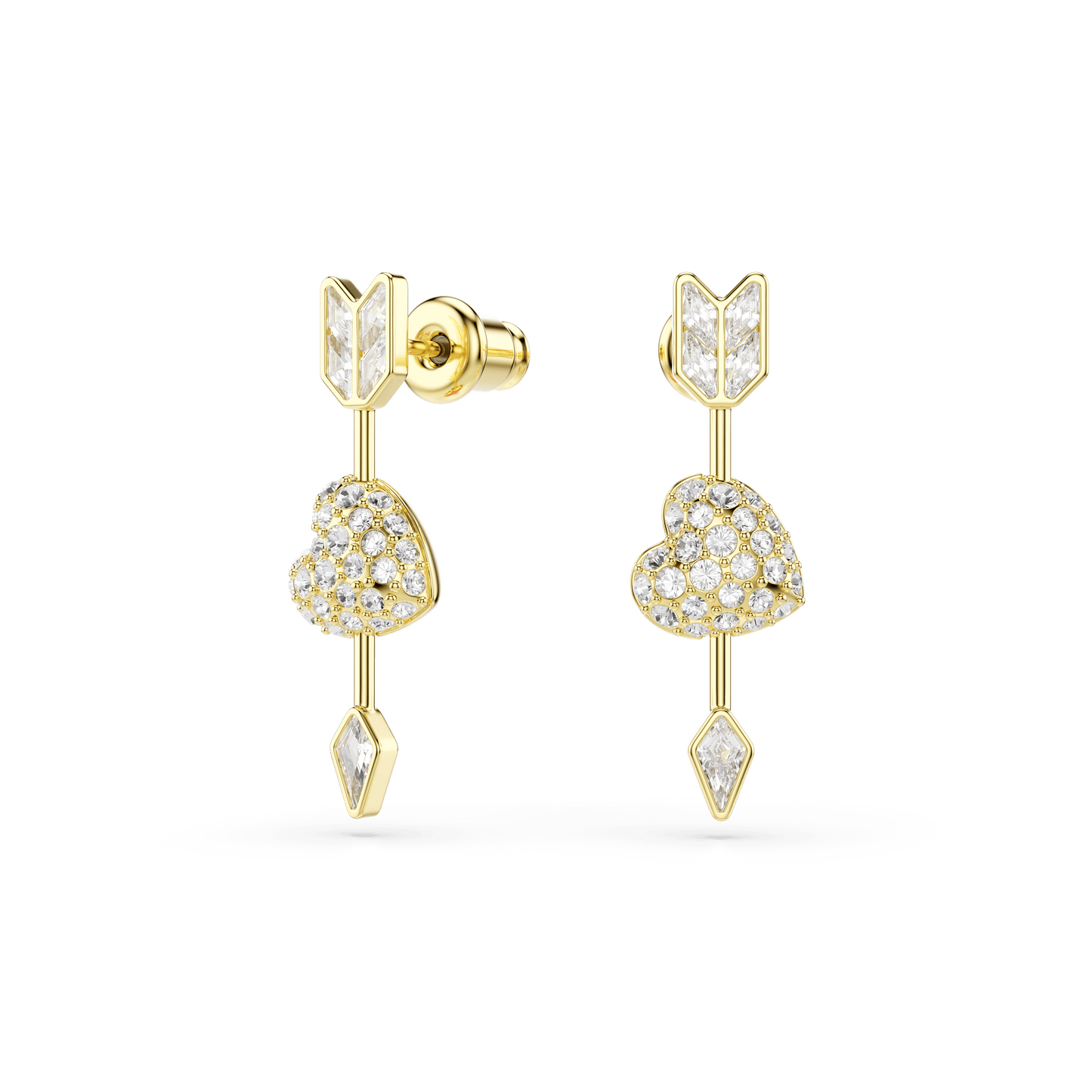 Idyllia drop earrings, Mixed cuts, Heart with arrow, White, Gold-tone plated 5737295