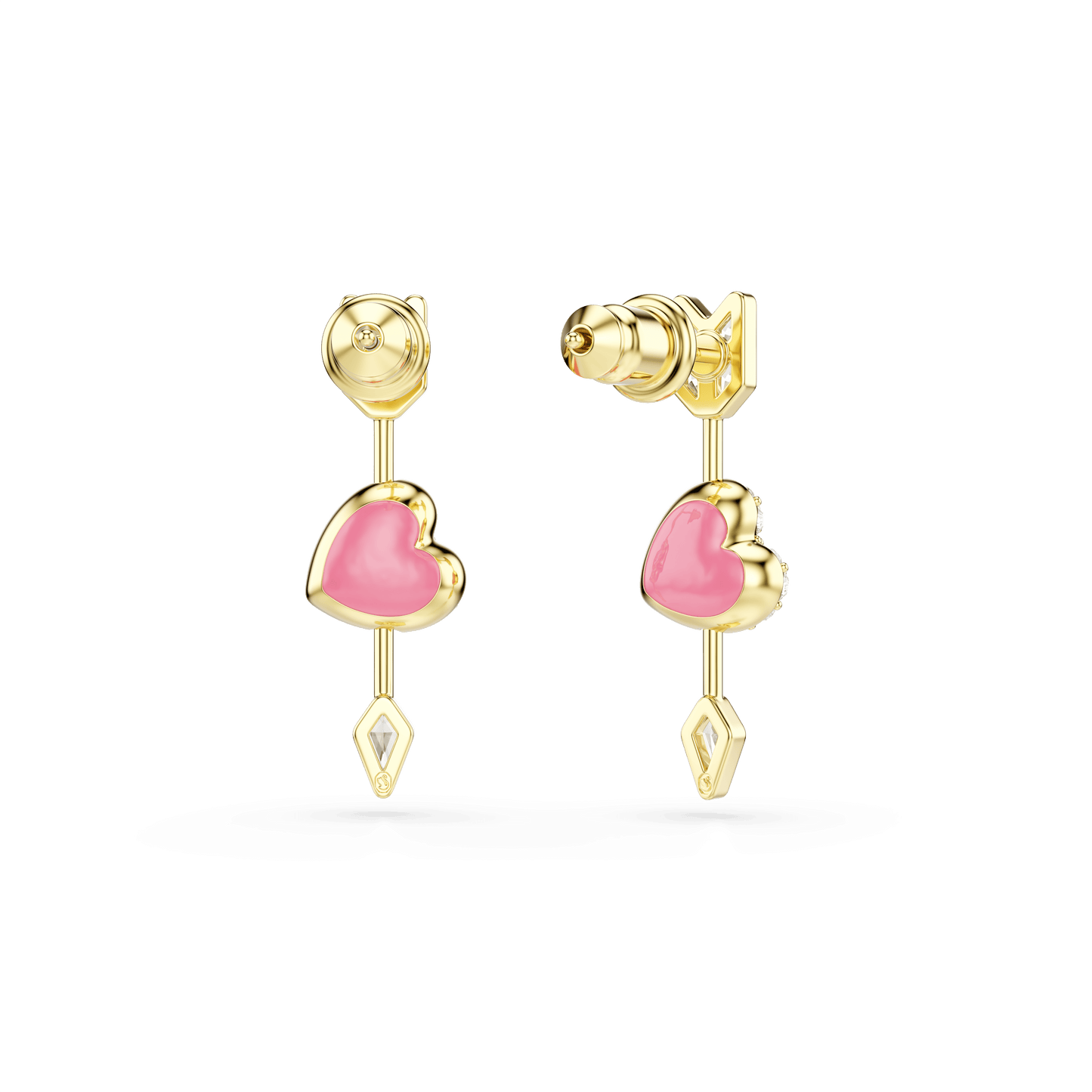 Idyllia drop earrings, Mixed cuts, Heart with arrow, White, Gold-tone plated 5737295