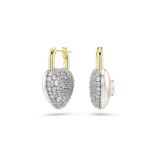 Idyllia drop earrings, Mixed cuts, Heart, White, Gold-tone plated 5737297